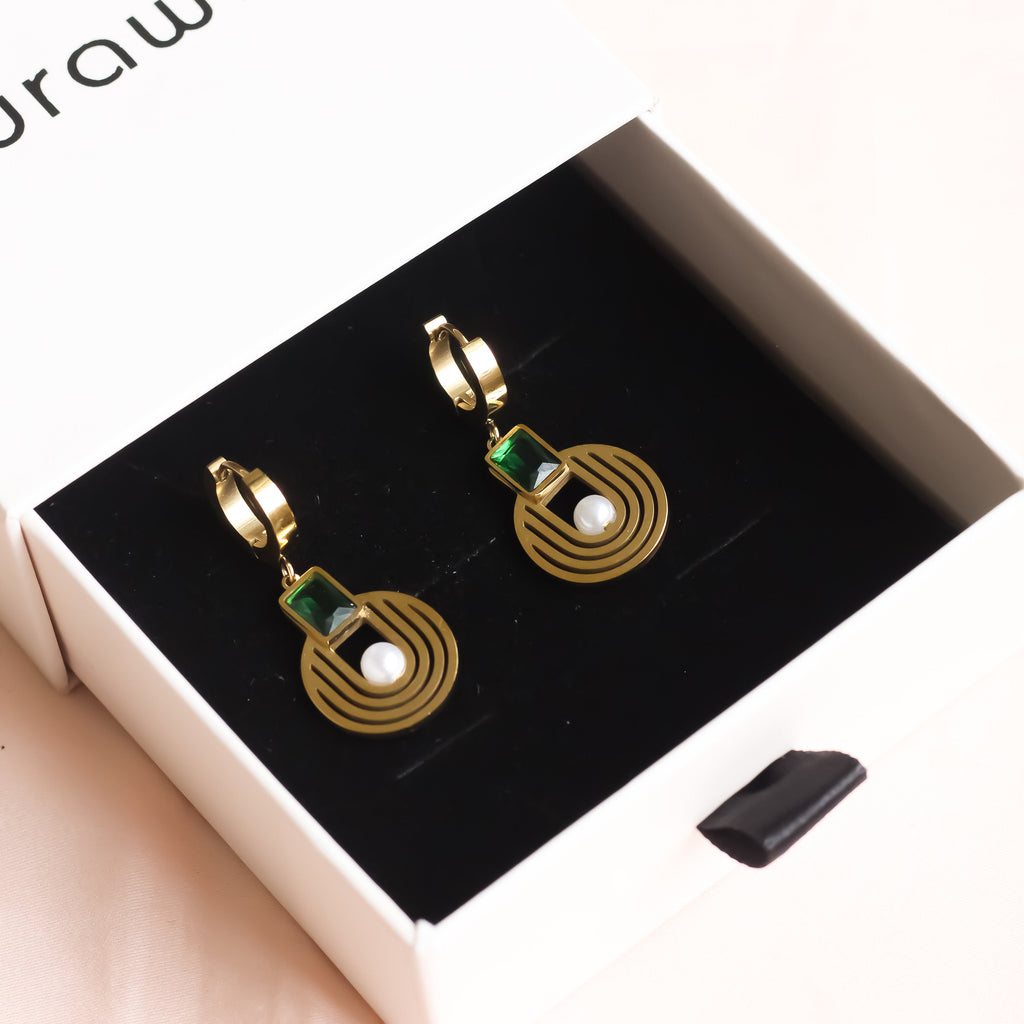 18K Gold Plated | Emerald Spiral Earrings