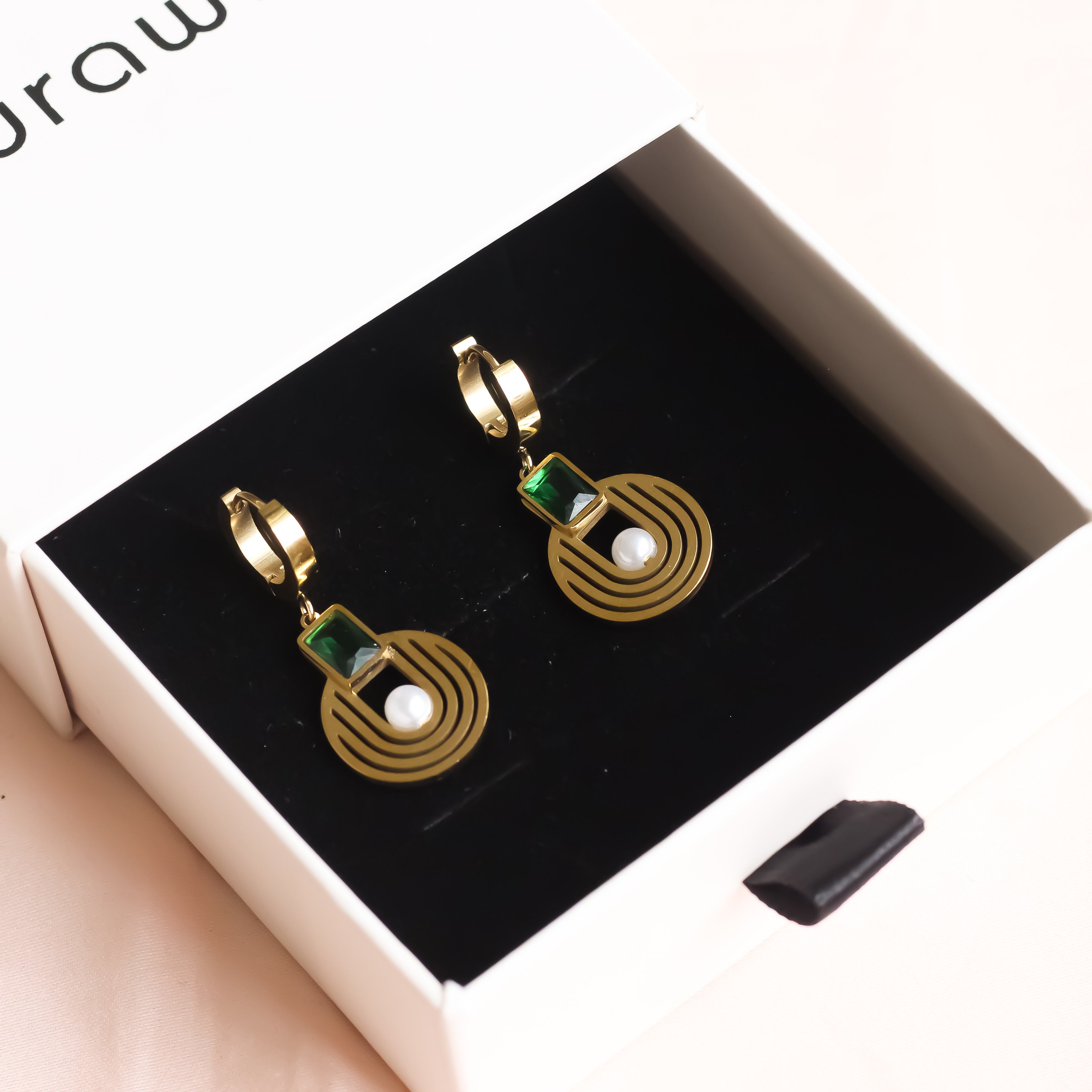 18K Gold Plated | Emerald Spiral Earrings