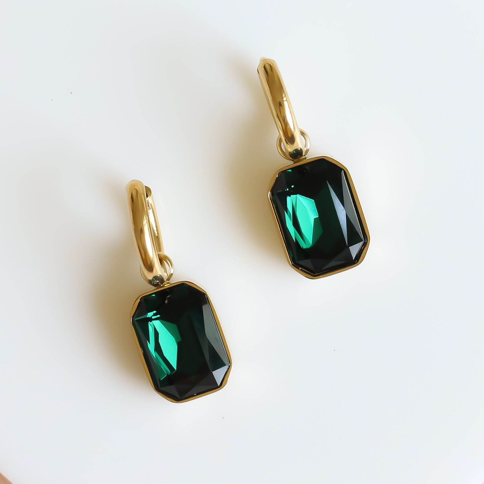 Emerald Gold Drop Earrings 18k gold plated