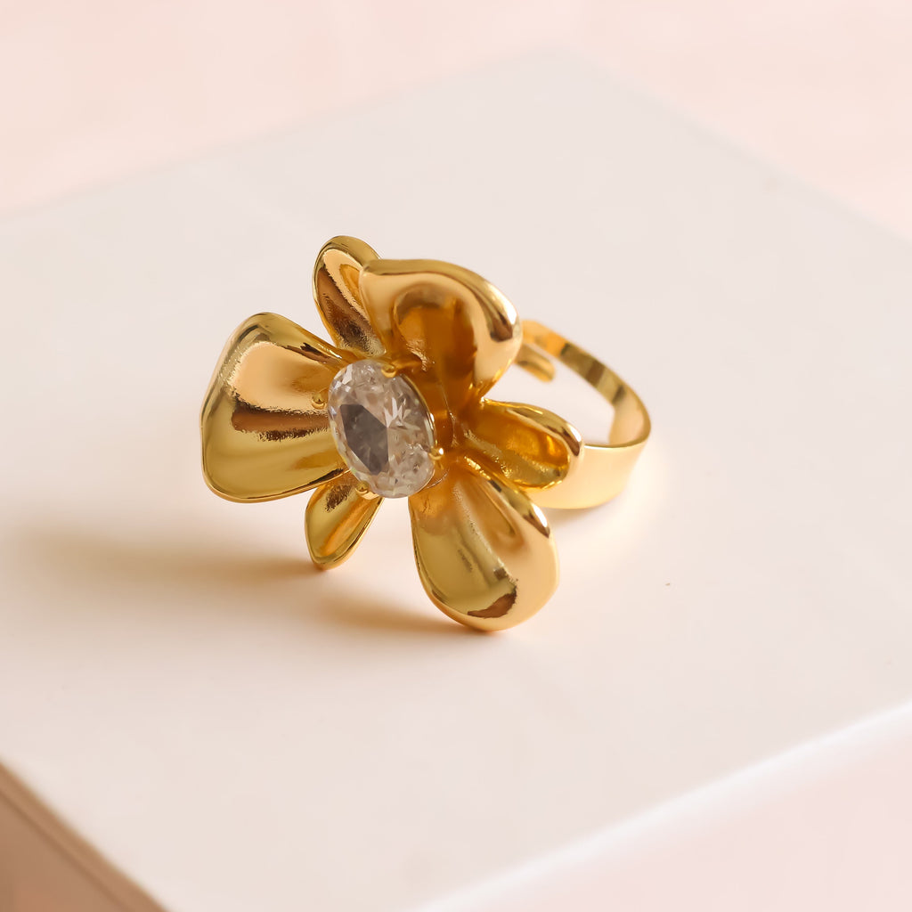 Metallic Flower Ring | Adjustable