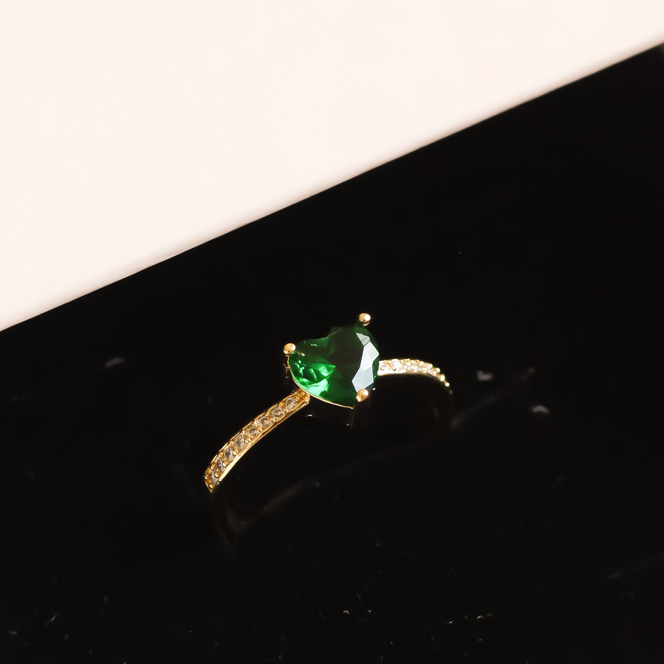 Emerald Heart Ring | Adjustable