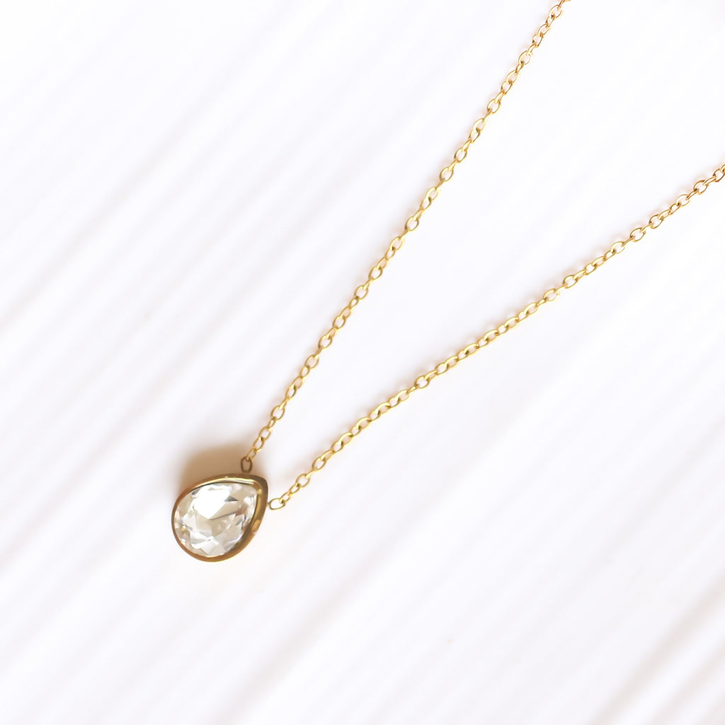 White Stone Drop Necklace