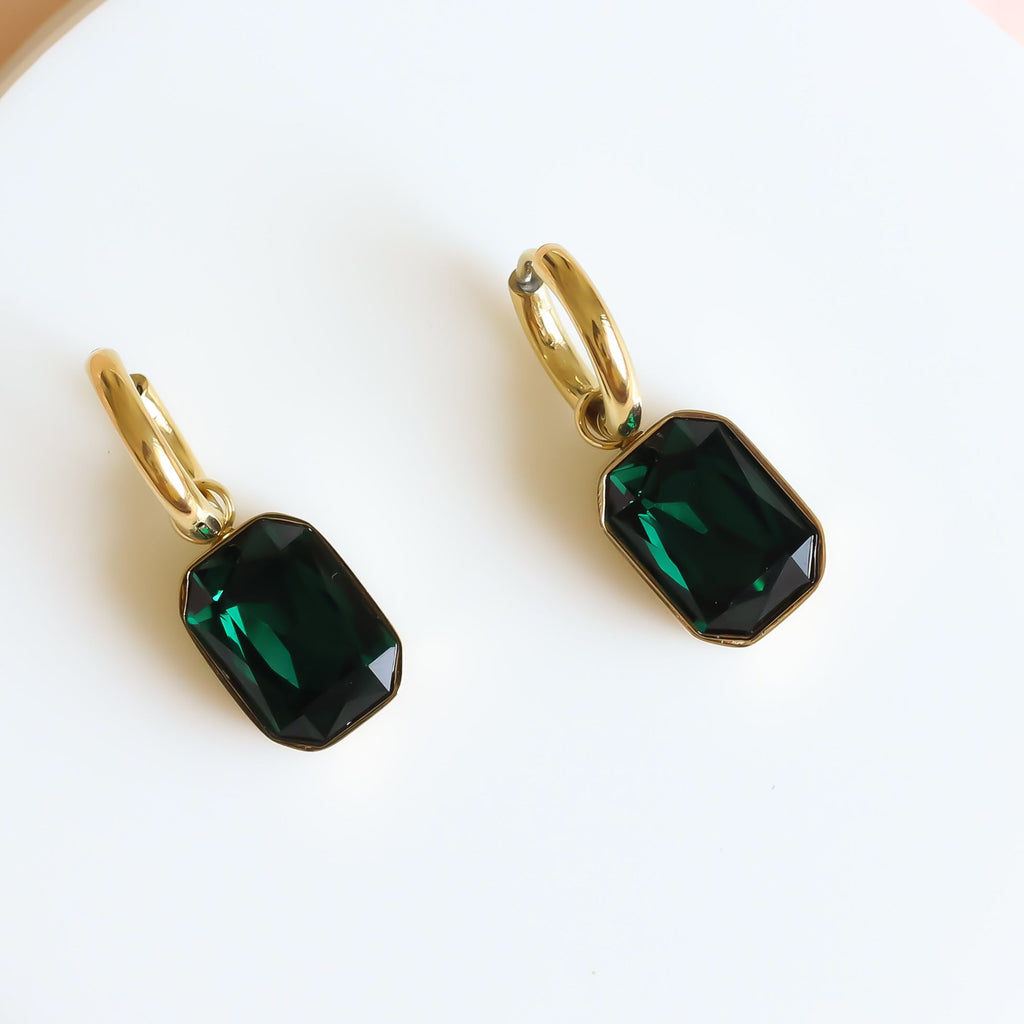 Emerald Gold Drop Earrings 18k gold plated