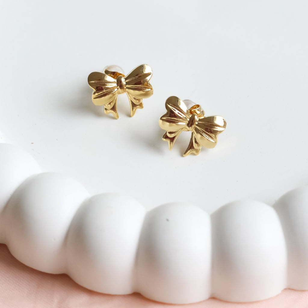 Gold Tiny Bow Studs