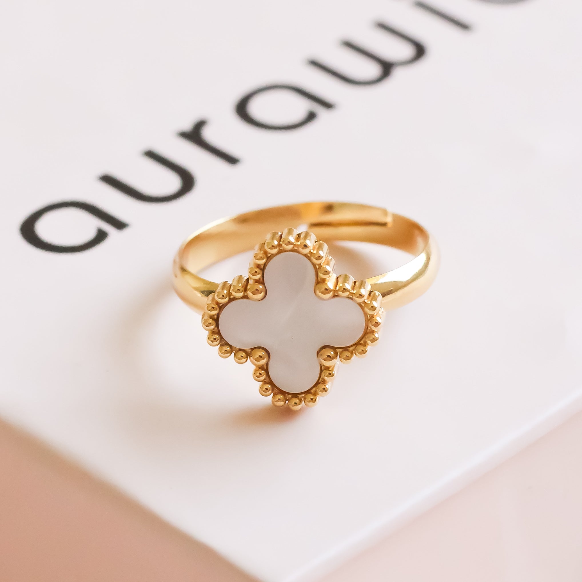 White Clover Adjustable Ring