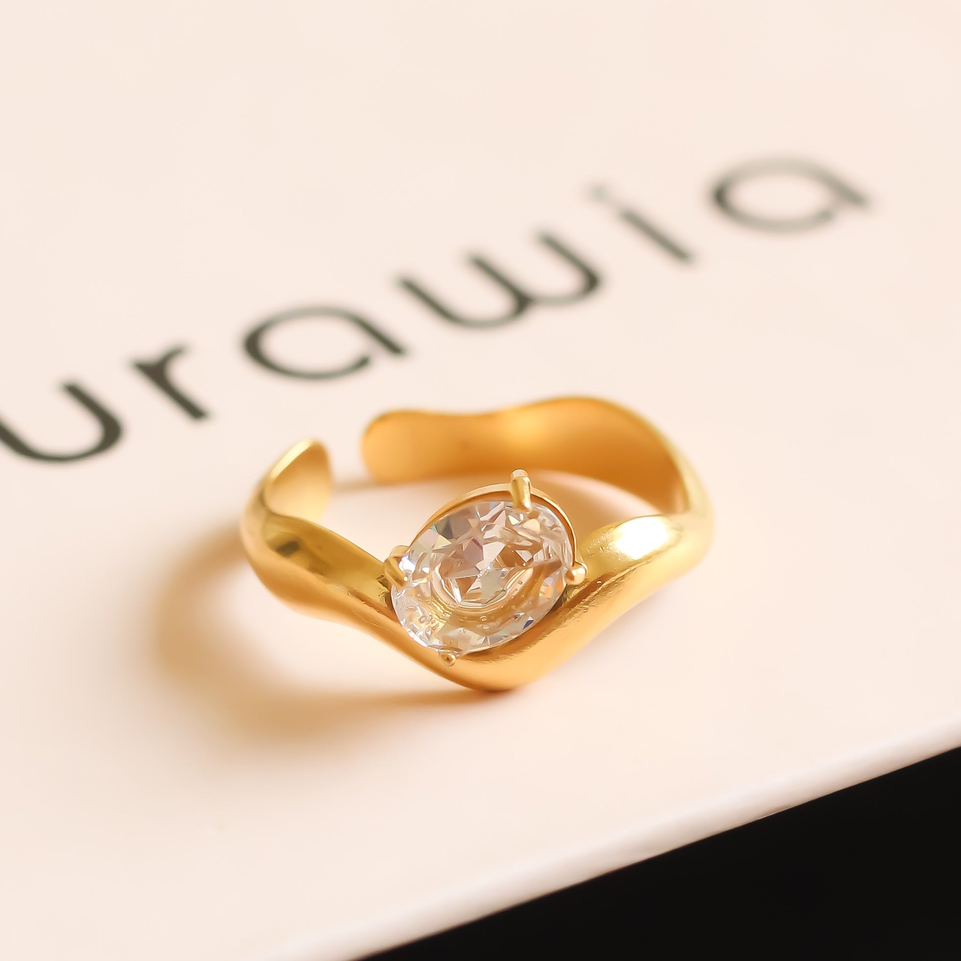 White Stone Swirl Ring | Adjustable