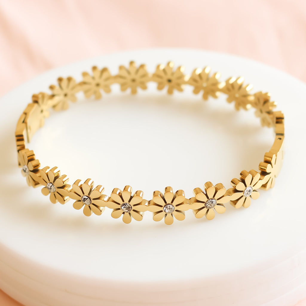 Golden Grace Flower Bangle