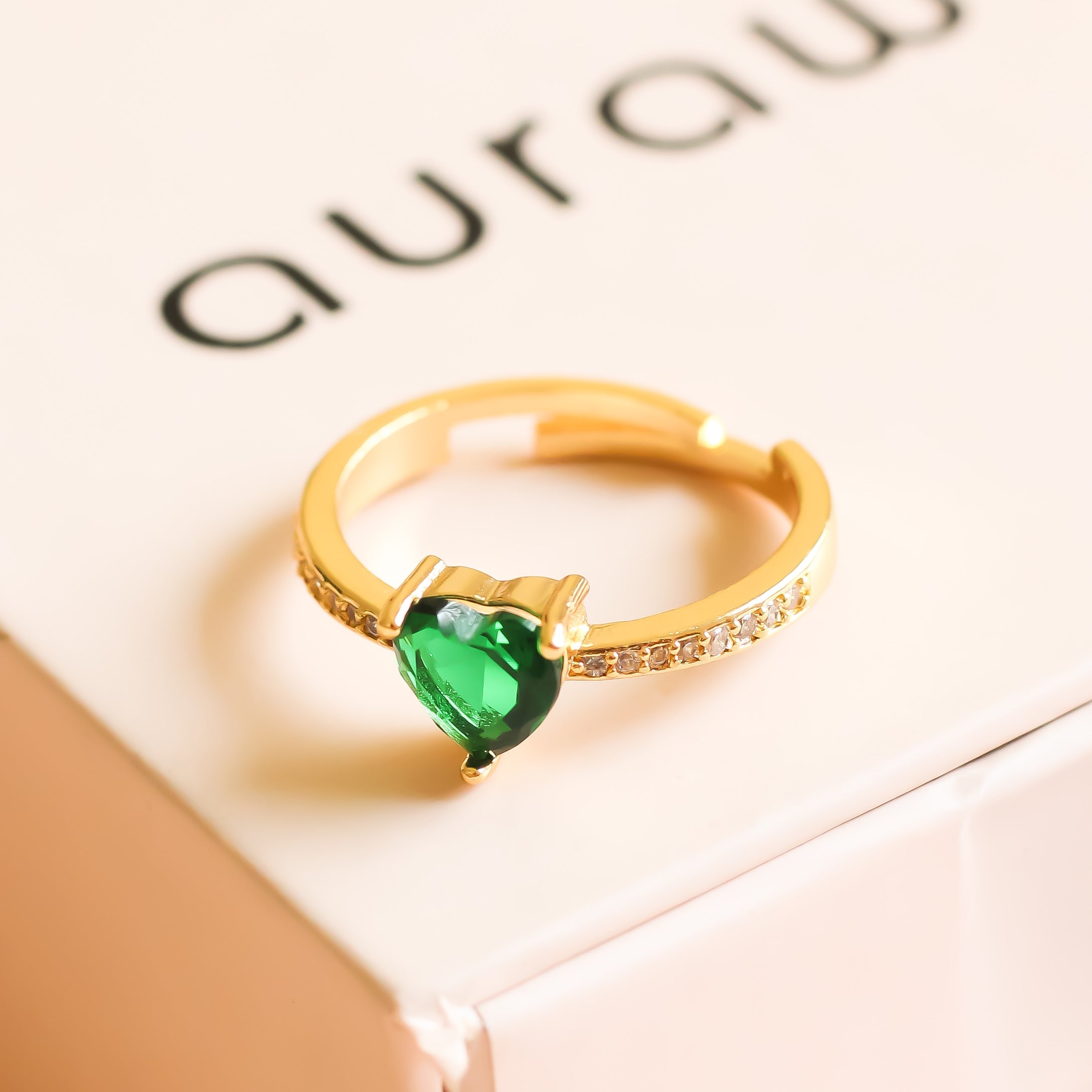 Emerald Heart Ring | Adjustable