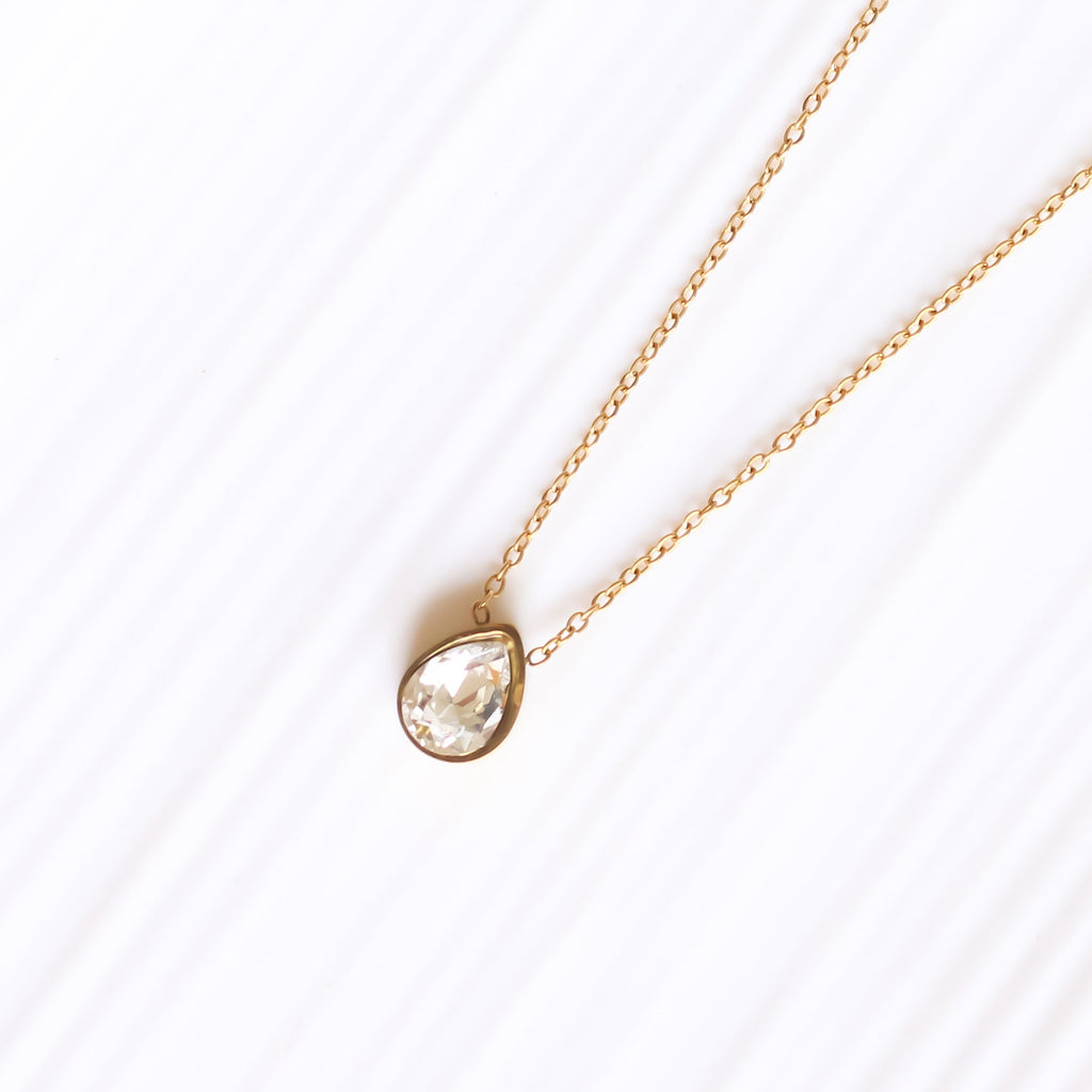 White Stone Drop Necklace