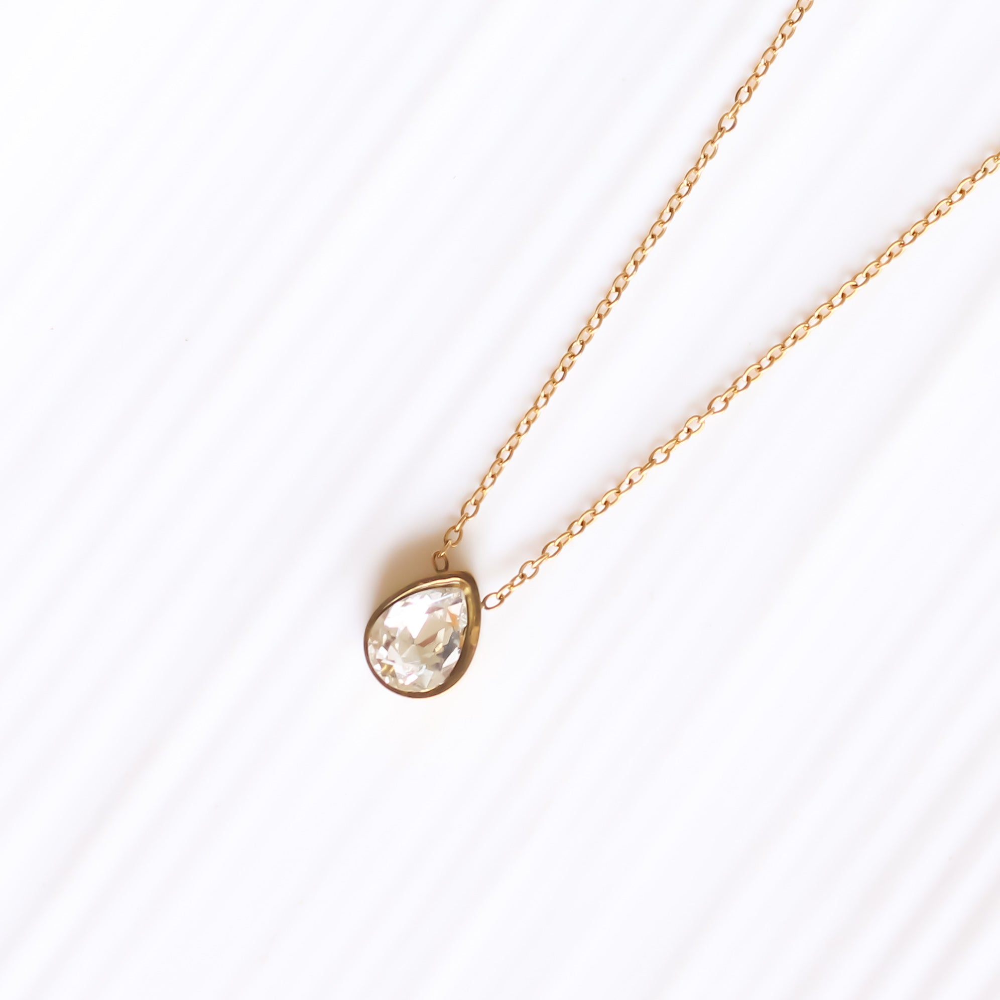White Stone Drop Necklace