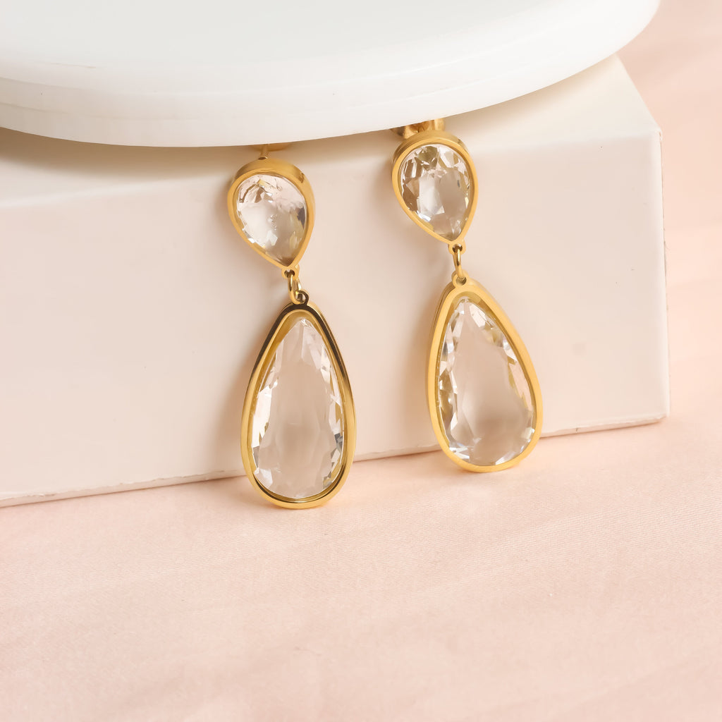 18K Gold Plated | Clear Tear Drop Earrings